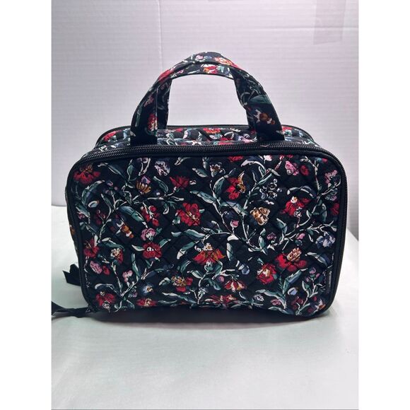 Quilted Floral Ultimate Travel Toiletry Cosmetic Bag Black Perennials Noir - Picture 2 of 10